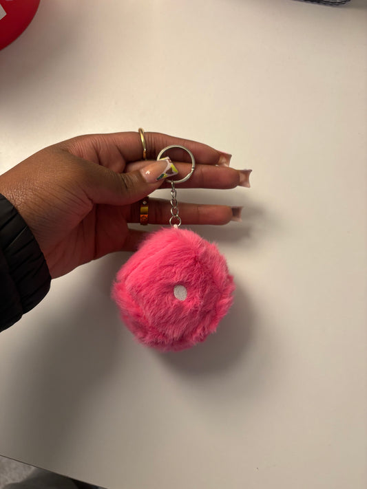 Pink Plush Dice Keychain