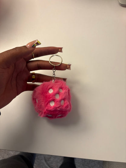 Pink Plush Dice Keychain